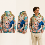Cupcake Rosette Race all-over print Hoodie — inferred back, three-quarter and natural model views — The Fluffy Fam
