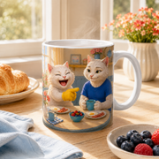 Dad Joke Approved ceramic mug in a bright breakfast table setting