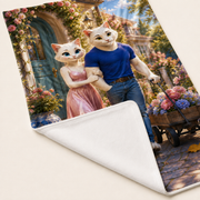 Doorstep Journey Finish printed face, pure white reverse and finished stitched polyester fleece edge detail