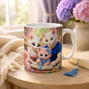 Representative lifestyle visualization of the Dream Book Bookmark ceramic mug in a bright reading nook with a blue tassel bookmark
