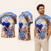Driftwood Garland Swing — All-Over Print T-Shirt — inferred back, side and adult model views from approved front artwork