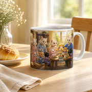 Representative lifestyle visualization of the Family Breakfast Table ceramic mug in a warm sunlit breakfast setting