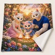 Family Lantern Circle polyester fleece detail with color-printed face, pure-white reverse and finished stitched edge