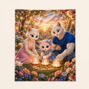 Representative unfolded Family Lantern Circle fleece blanket with color-printed face and finished stitched edge