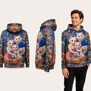 Firefly Carousel all-over print hoodie back, side and model views — The Fluffy Fam