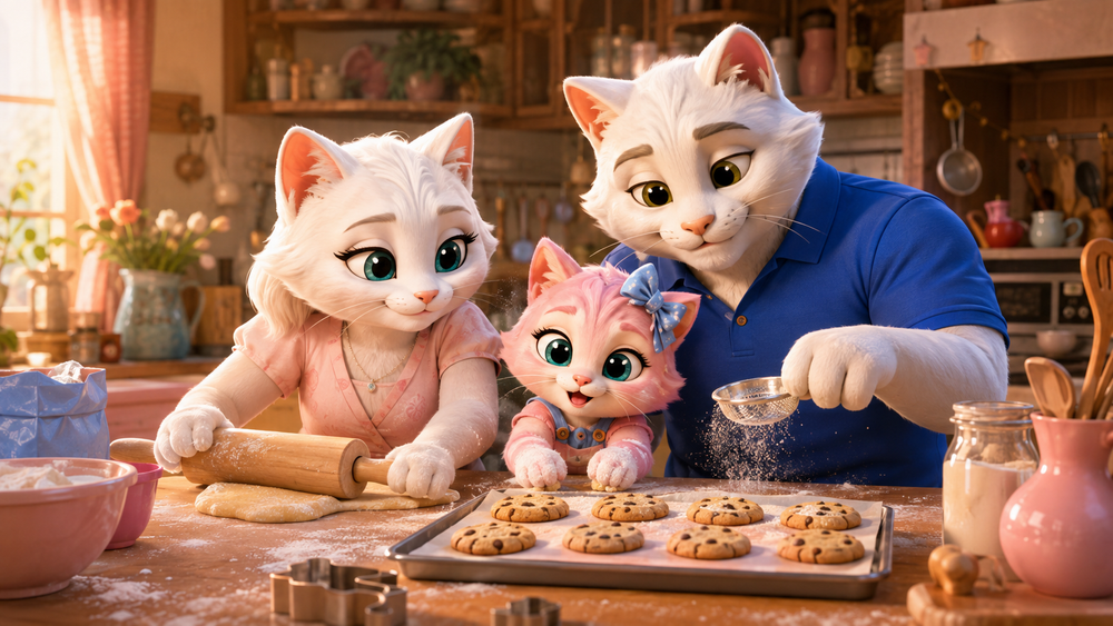 The Fluffy Fam baking cookies together