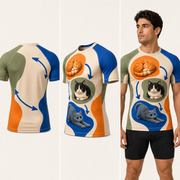 Folding Instructions Cats Short-Sleeve Compression Shirt — inferred back, three-quarter and adult model views — The Fluffy Fam