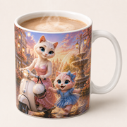 Representative product visualization showing the Fountain Circle Scooter Stop ceramic mug rim, glossy glaze, handle and warm beverage