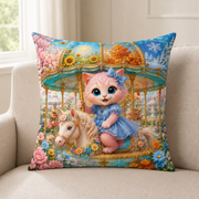 Representative sofa view of Four-Season Carousel throw pillow with the Cover plus polyester insert option