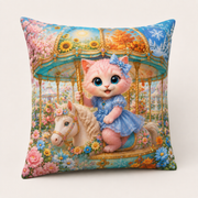 Representative rear three-quarter view of the double-sided Four-Season Carousel throw pillow with the same full-face artwork