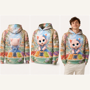 Fruit Bun Jewel Box — All-Over Print Hoodie — inferred back, side and adult model views from approved front artwork