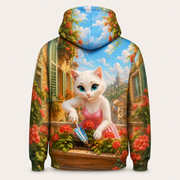 Geranium Window Garden all-over print hoodie — standalone back view