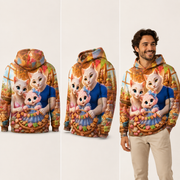 Ginger Ring Garland all-over print Hoodie — inferred back, three-quarter and natural model views — The Fluffy Fam