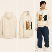 Glass Door Debate Pullover Hoodie — inferred back, side and adult model views from approved front artwork