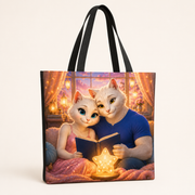 Goodnight Star Lamp Black cotton canvas tote three-quarter view; full-face front artwork only