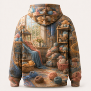 Grandma's Yarn Weather Pullover Hoodie — inferred back view — The Fluffy Fam