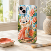 Handprint Flower Mural tough phone case on a bright craft table with Mom Cat artwork visible; props not included