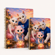 Representative A5 and B5 size comparison for Harbor Flower Lantern Spiral Notebook; options sold individually