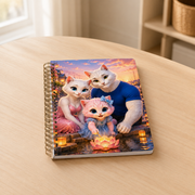 Representative Harbor Flower Lantern Spiral Notebook on an empty neutral writing desk