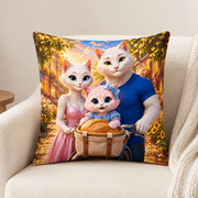 Representative sofa view of Homebound Bread Bicycle throw pillow with polyester insert