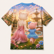 Hula-Hoop Fountain Spin — All-Over Print T-Shirt — representative standalone rear view