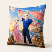Jetty Scarf Sail double-sided throw pillow, representative reverse three-quarter view with matching artwork
