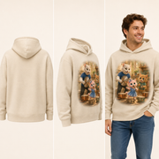 Kitchen Chair Concert Pullover Hoodie — inferred back, side and adult model views from approved front artwork