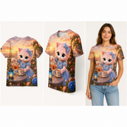 Lantern Balcony Tea — All-Over Print T-Shirt — inferred back, side and adult model views from approved front artwork
