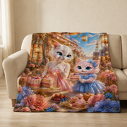 Representative Lantern Table Last Slice fleece blanket with color-printed face on a neutral sofa; room decor not included