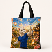 Last Balloon Catch Black cotton canvas tote three-quarter view; full-face front artwork only