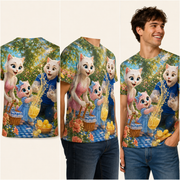 Lemonade Splash Picnic all-over print T-shirt back, side and model views — The Fluffy Fam