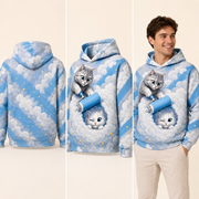 Lint Cloud Reveal Pullover Hoodie — inferred back, side and adult model views from approved front artwork