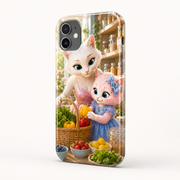 Market Basket Unpack tough phone case three-quarter protective view with original cat artwork