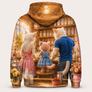 Milk Whisk Morning — All-Over Print Hoodie — inferred back view with complementary rear artwork — The Fluffy Fam