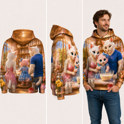 Milk Whisk Morning — All-Over Print Hoodie — inferred back, side and adult model views from approved front artwork