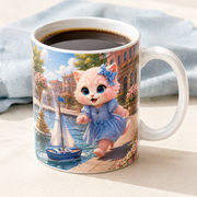 Model Sailboat Breeze Run ceramic mug rim, glossy glaze and coffee use detail
