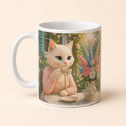 Mom Cat Tea Break ceramic mug representative reverse-side visualization — The Fluffy Fam