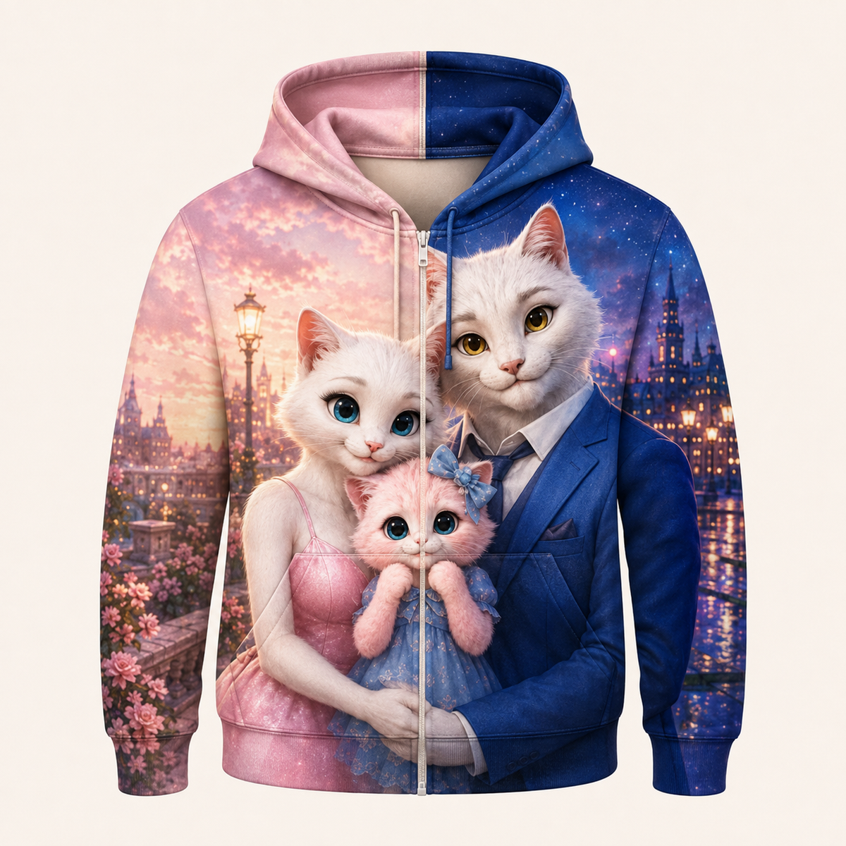Mom and Dad Split Scene Zip Hoodie front view