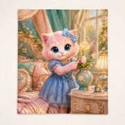 Representative fully opened Moonflower Bedtime Glow fleece blanket showing the complete color-printed front
