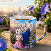 Representative lifestyle visualization of Morning Glory Rooftop ceramic mug in a sunlit rooftop garden