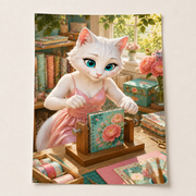 Notebook Binding Table unframed single matte paper art print, representative flat-lay product view