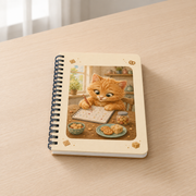 Orange Kitten Snack Log spiral notebook — representative neutral desk styling