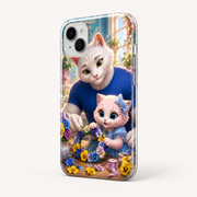 Pansy Crown Workshop tough phone case three-quarter protective view with original cat artwork