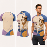 Paper Plane Tea Splash Short-Sleeve Compression Shirt — inferred back, side and adult model views from approved front artwork