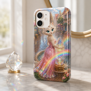 Pearly Fountain Prism tough phone case on a bright marble vanity with Mom Cat artwork visible; props not included