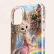 Pearly Fountain Prism tough phone case close detail of the camera opening, side buttons, edge and rounded corner