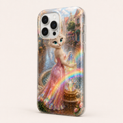 Pearly Fountain Prism tough phone case in three-quarter rear view showing camera rim, edges and button covers