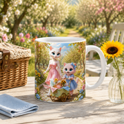 Representative lifestyle visualization of Picnic Cart Corner Drift ceramic mug in a sunny orchard picnic setting
