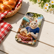 Picnic Loaf Pull-Apart tough phone case on a pale picnic table with Dad Cat artwork visible; props not included