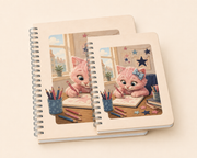 Pink Kitten Big Ideas spiral notebook, representative A5 and B5 size comparison; options sold individually